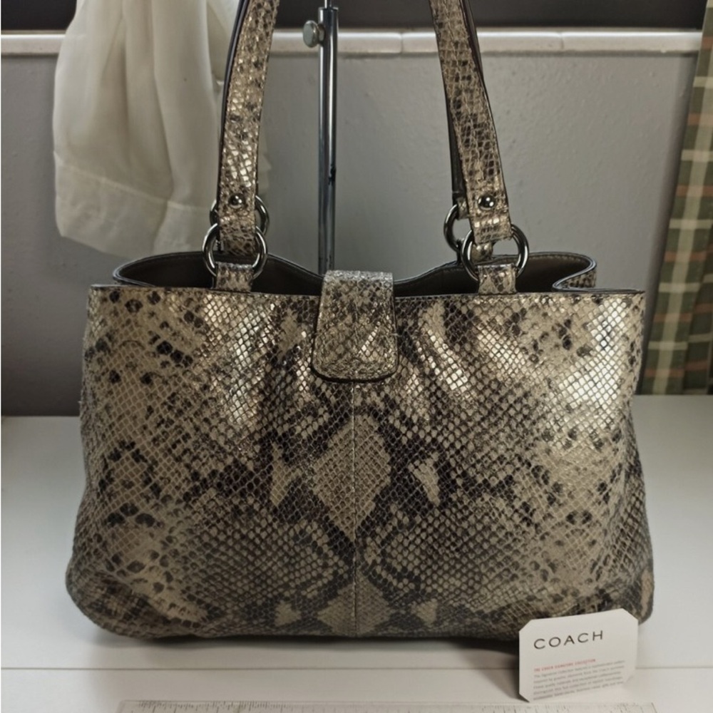 Coach Tan And Black Python Snake Print Shoulder B… - image 8